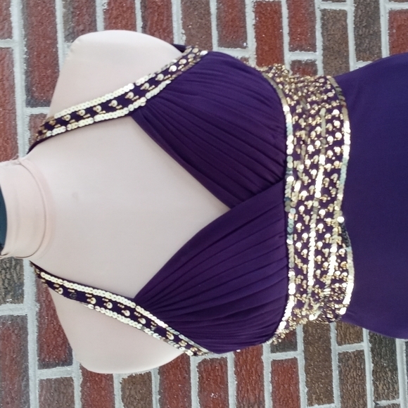 Blondie Nites Purple Maxi Dress with Gold Accents - Picture 1 of 11